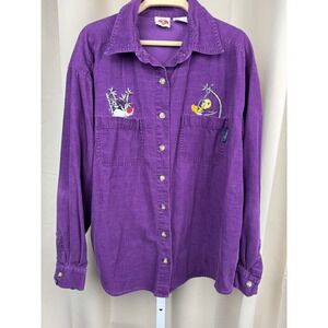 Vintage '00 Looney Tunes Purple Corduroy Shirt Tweety Sylvester Embroidered M